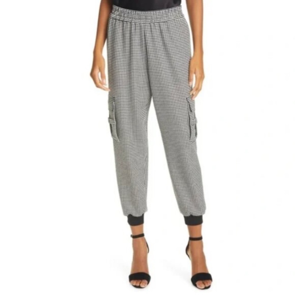 🌟 ALICE + OLIVIA 🌟 DEDE HOUNDSTOOTH CARGO TROUSER JOGGER BLACK / IVORY SZ XS
